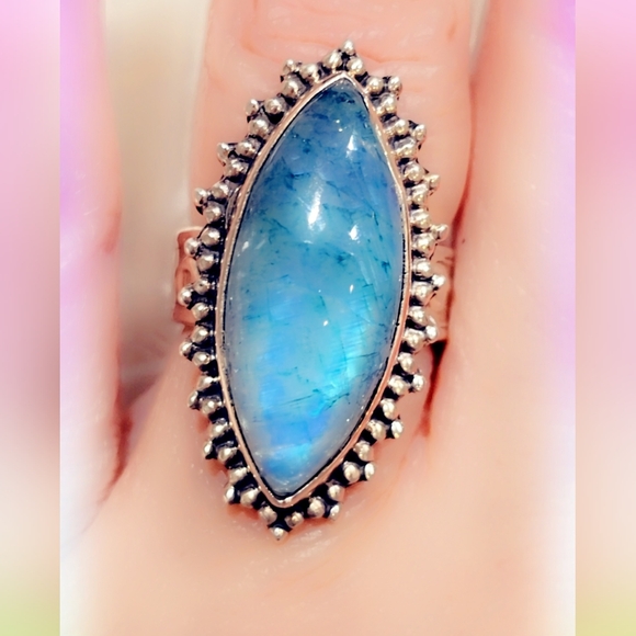 Custom Made Rainbow Blue Moonstone Sterling Gemstone Ring